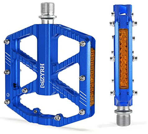 MZYRH Fahrradpedale mit reflektierenden Streifen, rutschfeste MTB-Pedale CNC-Aluminium-Legierung Fahrradpedale, 3 abgedichtete Lager 9/16 Zoll Pedale für Mountainbike, Rennrad, MTB(Blau)