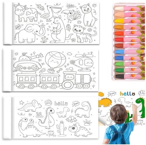 3 Stück Schneidbare Zeichenrolle für Kinder Delmkin DIY Papierrolle Mit Wachsmalstift Selbstklebend Zeichnungsrolle für Jungen und Mädchen (30 * 300cm)