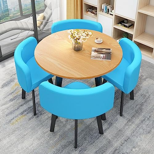 MAxba Runder Esstisch mit 4 Stühlen Besprechungstisch Esstisch Küchentisch mit Stühlen,Konferenztisch Couchtisch,PU-Stuhlplatte (Color : Blau)