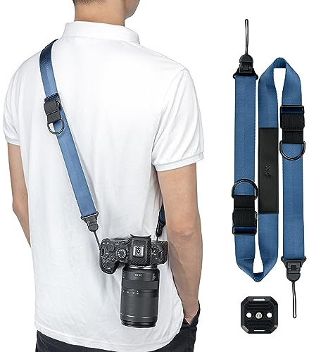 JJC Camera Shoulder Strap Quick Release Sling Strap for Canon Sony Nikon Fuji Mirrorless Cameras, Adjustable Camera Neck Belt Cross Body Strap with Quick Release Plate, Load Capacity 198lbs (BLUE)