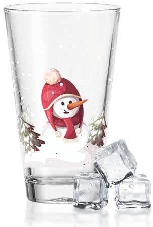 GRAVURZEILE Verre à eau avec impression UV - Motif de Noël - Bonhomme de neige - Décoration de Noël - Cadeaux pour garçons et filles - Pour la période de Noël pour le lutin et comme cadeau pour les
