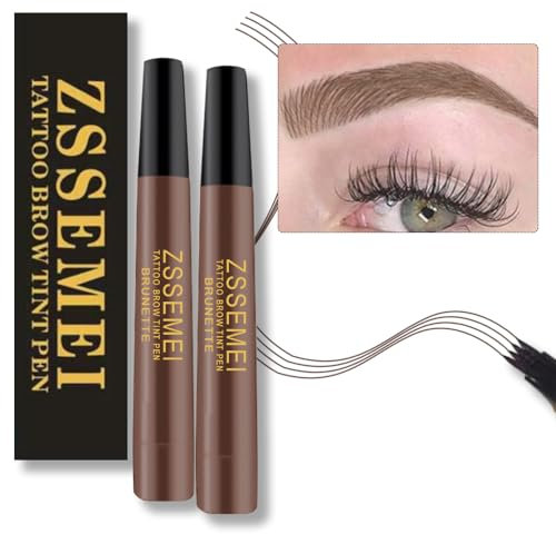 Stylo à sourcils imperméable liquide– 3D Crayon Sourcil Microblading, Longue Durée, crée un aspect naturel (Brunette - Lot de 2 pièces)