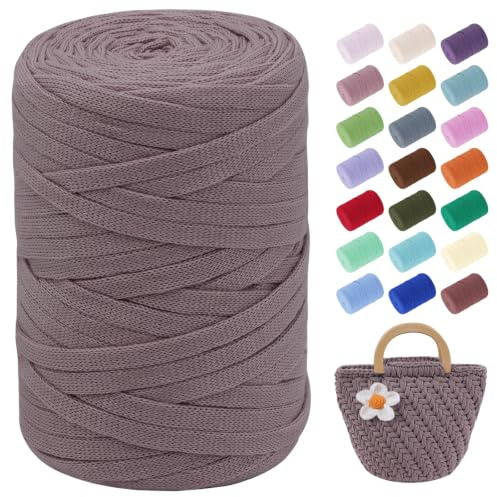 LEREATI T-Shirt Garn 7mm Textilgarn zum Häkeln für Körbe 100m / 250g Bändchengarn Makramee Garn Häkelgarn Stoff Dickes Garn zum Taschen Korb Decke Häkeln, Heimdekoration (Kastanienbraun)
