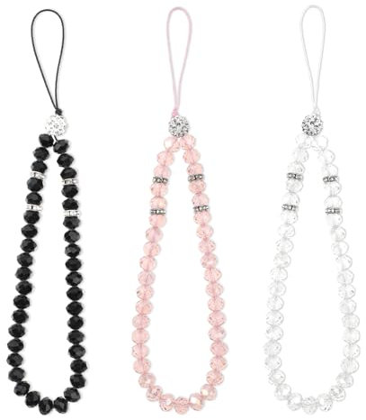 Molain Handykette, 3pcs Handy Lanyard, Handgelenk Universal Kurz Handyanhänger Handy-Lanyard-Charms kompatibel mit jedem Handy, Smartphone und Handy Hülle(Rosa+Weiß+Schwarz)