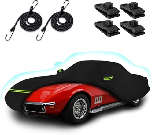 Car Covers for 1968-1982 Corvette C3, 6 Layers 210T Waterproof All Weather Sun UV Rain Snow Outdoor Windproof Full C3 Car Cover with Cotton Lining & Door Zipper-Black