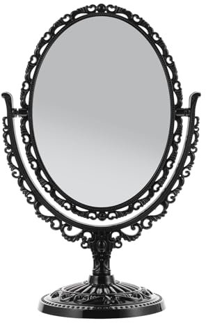 Healvian Miroir de maquillage vintage ovale - Miroir de table double face - Miroir ovale rotatif - Coiffeuse - Miroir de maquillage décoratif avec support - Miroir de maquillage