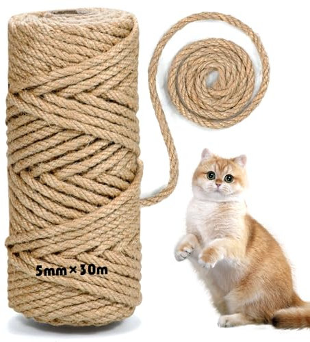 MDDK DY Corda in Sisal Naturale per Tiragraffi – Spago Robusto per Decorazioni e Accessori per Gatti, 5 mm x 30 m