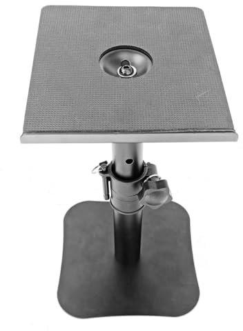 Coppia di supporti per altoparlanti da tavolo, supporto per altoparlanti per monitor, set di 2, vassoio in metallo da 17 x 20 cm, base piatta, compatibile con qualsiasi scrivania, ideale per monitor