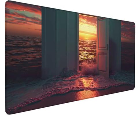 Tapis de Souris XXL 90 x 30 cm, Tapis de Souris Gamer Blanc Tapis de Bureau Coucher De Soleil Mouse Pad Antidérapant Étanche, Bords Cousus Tapis de Bureau Gaming pour la Bureau, Jeux, Maison Déco D-1