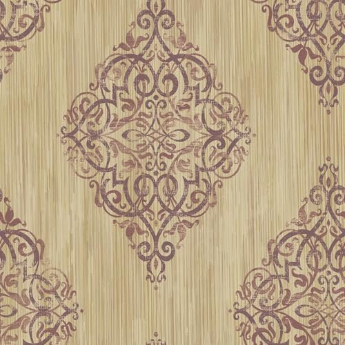 Baroque Damask Gold Burgundy Wallpaper - Classic Traditional Floral Motif Metallic Shimmer - Acrylic Coated Paper