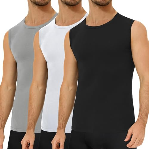 Falechay Lot de 3 Débardeur Homme 100% Coton Maillot de Corps Marcel Debardeur Noir-Blanc-Gris L