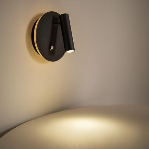 Aisilan Modern LED Bedside Wall Light with Touch Switch, Dual Lighting - 3W Reading Spotlight + 3W Ambient Backlight, Dimmable Hardwired Black Aluminium Sconce for Bedroom