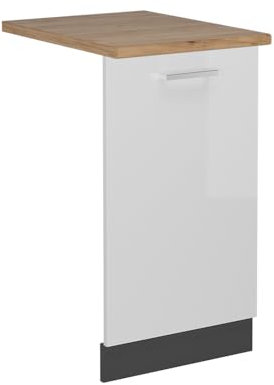 Vicco Panel Frontal R-Line, Blanco Alto Brillo, 45 cm, ET Roble, para combinación Libre Dentro de Sistemas de Cocina modulares