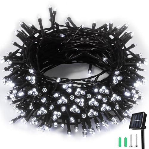 SLWOO Solar Weihnachtsbeleuchtung Außen - 20M 200 LED Lichterkette Aussen Solar Wetterfest IP65, 2 Modi Outdoor Solarlichterkette Weiß für Garten Baum Balkon Hochzeit Party Weihnachten Deko