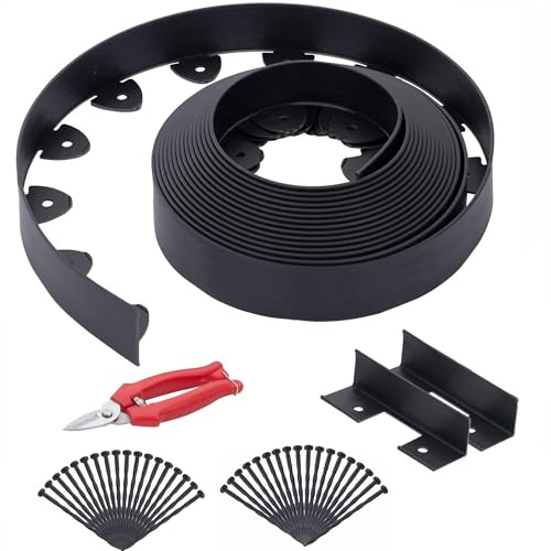FansaFurn Bordo paesaggistico, 10,2 cm di altezza con forbici, bordo per prato con 36 punte da giardino e 2 connettori, resistente materiale PP & PE, bordo per paesaggistica, giardino, prato, nero