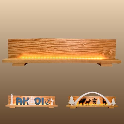 weigla - LED Dekosockel original Erzgebirge I Holzsockel Esche Natur I Dekoleuchte I LED-Holzbank I Größe 60 x 14,4 x 7 cm I Inklusive Beleuchtung I kombinierbar mit Figurensets I Weihnachten