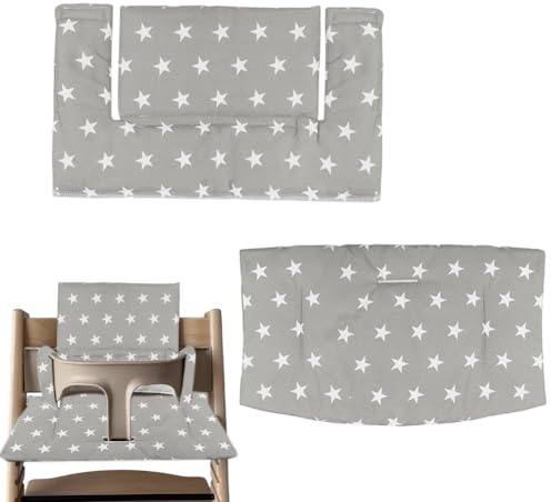 Juego de cojines para trona Stokke Tripp Trapp, 46 x 29 cm, cojín reductor de asiento para trona, cojín para trona, cojín para sillas altas e impermeable y extraíble (estrellas grises)