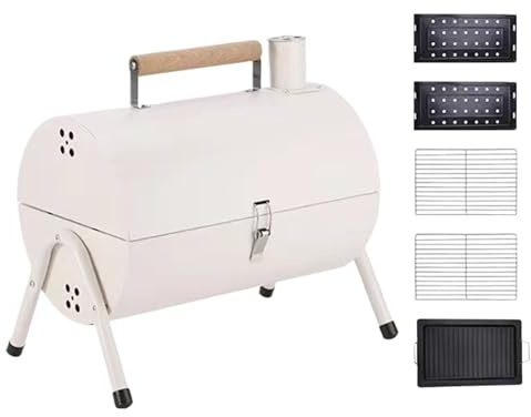 Parrilla de Barril de Carbón - Ahumador Barbacoa Portátil | Parrilla Compacta de Barbacoa con Tapa Para Hogar Jardín Balcón y Camping