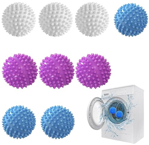 9 Stück Trocknerbälle Für Wäschetrockner,Trocknerbälle,Trocknerball,Wiederverwendbare Dryer Balls,Trocknen Ball, Waschball Für Waschmaschine,Trockner Bälle Für Heim Kleidung(Blau, Weiß, Lila)