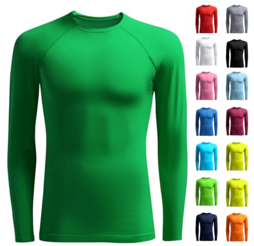 OXUM Camiseta Térmica Deportiva de Manga Larga Unisex – Niños y Adultos | Ropa Interior Técnica para Fútbol, Running, Crossfit, Entrenamiento, Invierno y Transpirable (Verde, 4/6)
