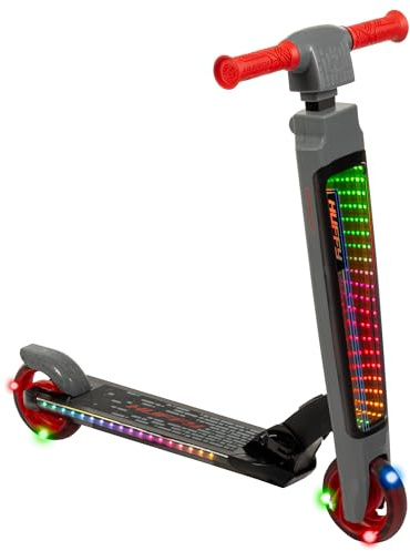 Huffy Electro-Light Inline Scooter, Kids, LED Infinity Lights, Foldable, Rear Brake, Adjustable Handlebar, Lightweight Steel Frame, Ages 2-4, 44 lb Weight Limit, Gray/Red