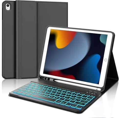 Tastiera per iPad 9/8/7 Generazione 10.2 Pollici/Pro 10.5/iPad Air 3 10.5 | Cover Keyboard Illuminato Staccabile, Italiano QWERTY, Custodia Tastiera Senza Fili Bluetooth con Portapenna, Nero