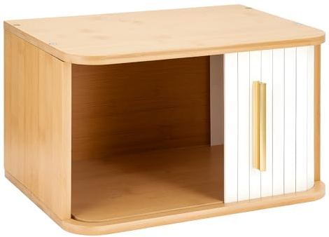 M.J COMFY-LIFE Small Breadbins Bread Box for Counter Bamboo Compact Bread Storage Containers with Sliding Door Space-Saving Design for Kitchen (White-1pc, Small)
