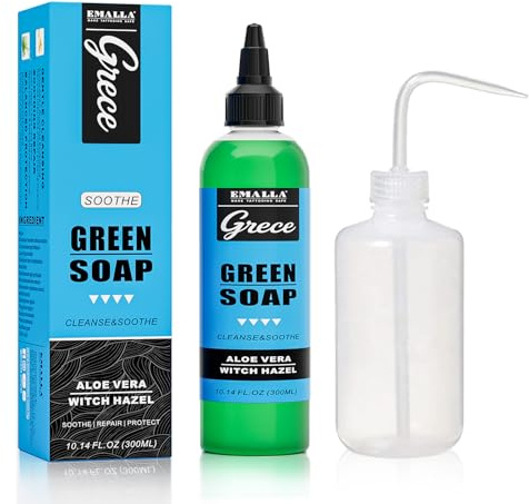 EMALLA Grece - Sapone verde per tatuaggi da 300 ml con flacone in schiuma | Trattamento post-cura professionale, formula vegana per tatuaggi e piercing, detergente delicato per la pelle