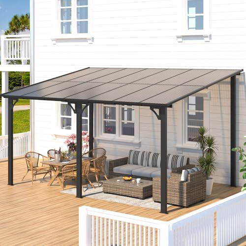 YODOLLA Pergola Adossée Aluminium 3 x 4.3m, Pergola Murale pour Terrasse Extérieur, Pavillon de Jardin, Toit Incliné pour Ombre - Résistant aux UV & Intempéries - Noir