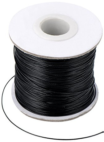 Nachahmung Leder Thread Geflochten Gewachst String, Schwarz (160 Meter, 0,5 mm Durchmesser)