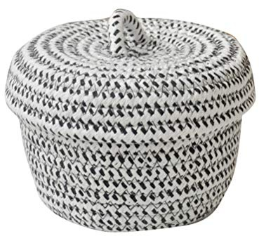Fieans Klein Aufbewahrungskorb mit Deckel Natur Baumwolle Seil Aufbewahrungsbox Kinderzimmer Organizer Korb für Baby Spielzeug Accessoires Schminke - Schwarz und Weiß