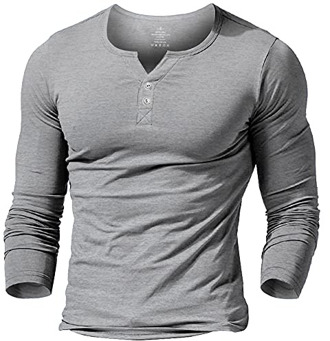 Herr bomullsmuskel smal anpassad sport Henley t-shirt med knapp, 8307 Grå, S