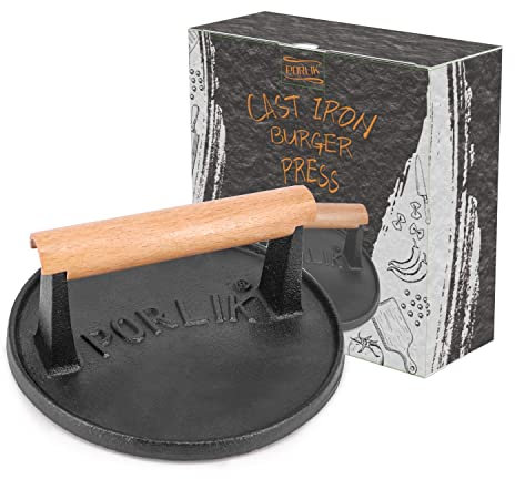 porlik Burgerpresse Gusseisen,Gro?er Burger Smasher (17.7cm) mit hitzeabweisendem Griff,Burger Presse,Patty Presse,Smashed Burger Presse,Hamburgerpresse aus Gusseisen,Burger Presse,Hamburgerpresse