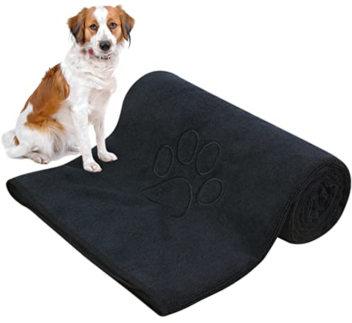 KinHwa super saugfähiges Haustierhandtuch Mikrofaser Hund Badetuch für Hunde und Katzen 76CM x 127CM (Schwarz)