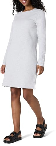 Amazon Essentials Women's Long Sleeve Crewneck Fleece Above-The-Knee Dress with Ribbed Detail, Light Grey Heather, Medium