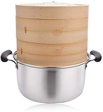 Cuiseur à Vapeur En Bambou De 11 Pouces Et Cuiseur à Vapeur Domestique En Acier Inoxydable De 12,59 Pouces, Pain Cuit à La Vapeur Surélevé Et Approfondi, Grille à Vapeur Xiaolongbao