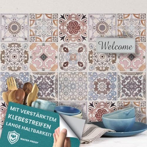 RE-COVERTILES - Stickers Carrelage Cuisine et Bain Carreaux Adhésifs en PVC Imperméables Anti-rayures Autocollants Décoratifs Mur Peel and Stick - Modèle 24 Pcs 10x10 cm PS00058 Made in Italy
