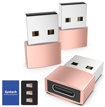Syntech Adapter USB C auf USB (3er-Pack) [Aluminiumgehäuse,hohe Stabilität] Kompatibel mit AirPods, iPad mini/Air 7, iPhone 17/17Air/17e/16/15 Pro Max, Apple Watch Series 9/8/7 usw, Roségold