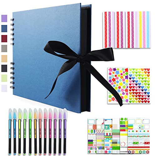 Vienrose Fotoalbum Zum Selbstgestalten 28,5 x 21 cm DIY Fotobuch 80 Seiten Seidenband Bastelpapier Album für 160 10x15 Fotos Baby Familie Valentinstag Geburtstag Jahrestag Geschenk Marineblau