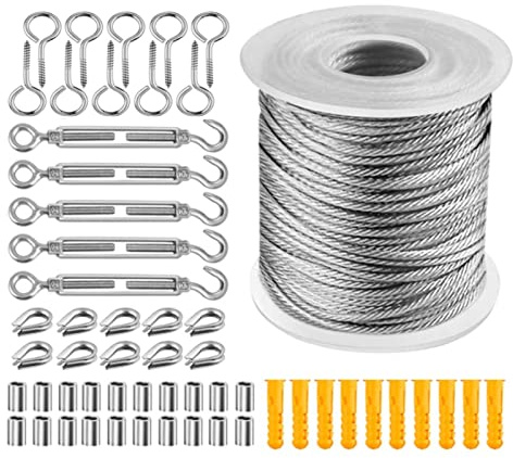 57 st/set 30 m vajer rostfritt stål set, 2 mm rostfritt stål stålvajer kabelkrok hängsats, PVC-belagd högpresterande 304 rostfritt stål kabelrep för strängljusupphängning,tvättlina, gardinrep