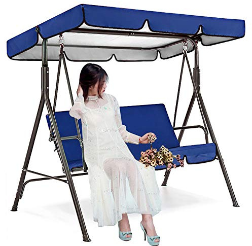 DFWYG Replacement Canopy Swing Cover Patio Hammock Top Cover, Replacement Canopy for Swing Seat Chair, UV Waterproof Sun Shade Swing Replacement Top Cover for Garden Outdoor,Blue,195 * 125 * 15cm