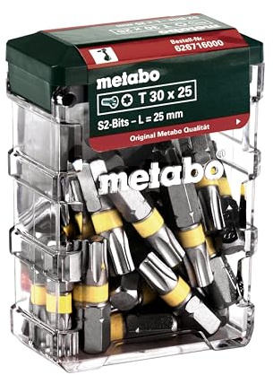 metabo Bit-Box T30 SP, 25-teiliges Bit-Set aus S2-Stahl, 25 mm lang | Farbcodierte Schrauberbits aus Chrom-Vanadium-Stahl in hochwertiger Box mit Euroloch, fuer Profis und Heimwerker