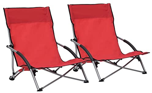 vidaXL Sedie da Spiaggia Pieghevoli 2 pz in Tessuto Rosso