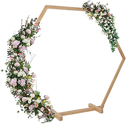 Wood Wedding Backdrop Stand Large: 210cm x 245cm Creative Hexagon Arch Stands Garden Pine Wooden Archway Photo Shoots Studio Props Photography Background Rack Romantic Floral Party Decor