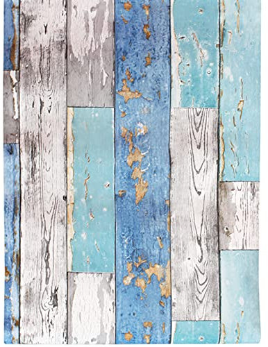 JOLIHOME Papel Pintado Efecto Madera Azul 44.5x500cm Papel Tapiz Autoadhesivo Impermeable Vintage Papel Adhesivo Vinilo para Muebles Cocina Salón Dormitorio Habitación Armario