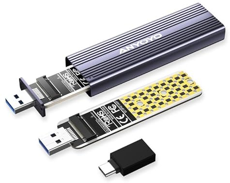 M.2 NVME SATA SSD Gehäuse, ANYOYO USB 3.2 Gen 2 10 Gbps Solid State Drive Gehäuse für 2242 2260 2280 M.2 NVME/SATA SSD mit M-Key oder M+B Key (unterstützt UASP, Plug and Play)