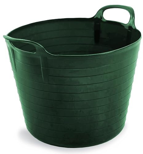 42 LITRE FLEXI BUCKET LARGE TUB GARDEN CONTAINER FLEXIBLE STORAGE HORSE FEED TRUG REINFORCED HANDLE BASKET (DARK GREEN)