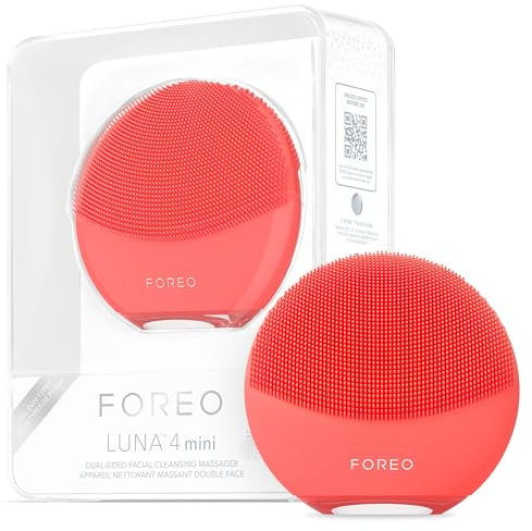 FOREO LUNA 4 mini, spazzola detergente viso, Massaggio viso, Favorisce l'assorbimento delle formule di skincare, Spazzola viso da viaggio, Per tutti i tipi di pelle, Coral