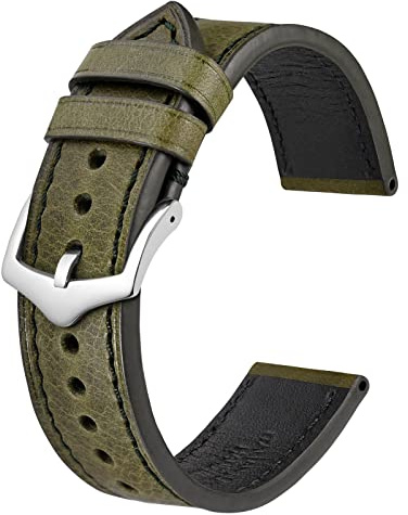 BISONSTRAP Cinturino per Orologi in Pelle Italia, Cinturini di Ricambio in Pelle di Vitello Cerata a Olio, 22mm, Verde Oliva