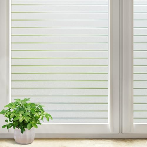 DOWELL Fensterfolie Sichtschutzfolie Streifen Sichtschutz 75x200cm | Statische Haftung Blickdicht Klebefolie Milchfolie Selbstklebend Milchglasfolie Blickschutz Folie für Büro Bad Duschkabine